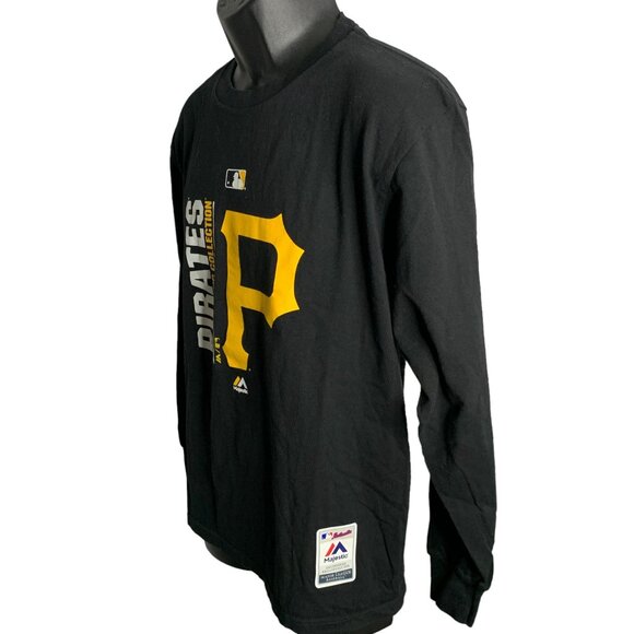 Majestic Pittsburg Pirates Crewneck T Shirt M Black Long Sleeves MLB Baseball - Picture 3 of 7